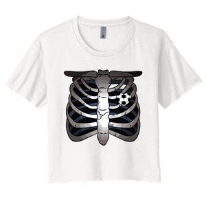 Skeleton Soccer Rib Cage Soccer Lover Halloween Costume Boy Women's Crop Top Tee