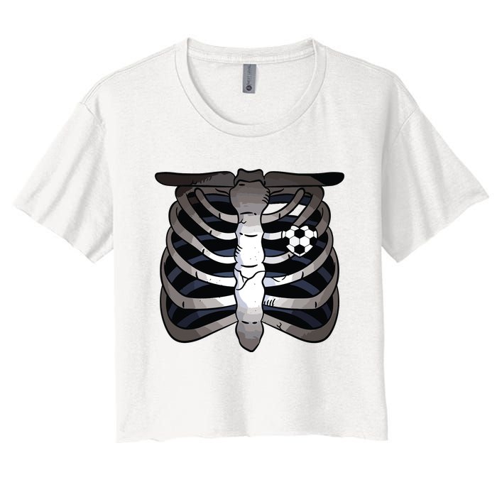 Skeleton Soccer Rib Cage Soccer Lover Halloween Costume Boy Women's Crop Top Tee