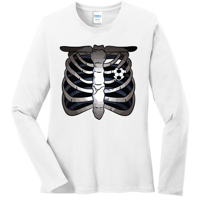 Skeleton Soccer Rib Cage Soccer Lover Halloween Costume Boy Ladies Long Sleeve Shirt