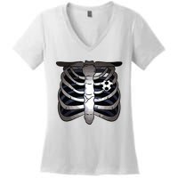 Skeleton Soccer Rib Cage Soccer Lover Halloween Costume Boy Women's V-Neck T-Shirt