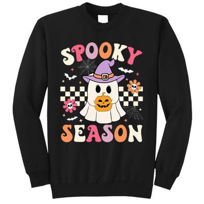 Spooky Season Retro Ghost Holding Pumpkin Halloween Sweatshirt