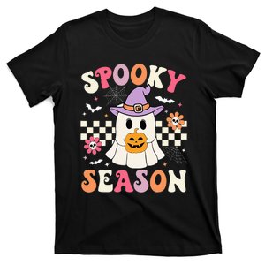 Spooky Season Retro Ghost Holding Pumpkin Halloween T-Shirt