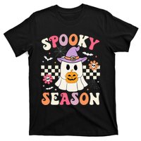 Spooky Season Retro Ghost Holding Pumpkin Halloween T-Shirt