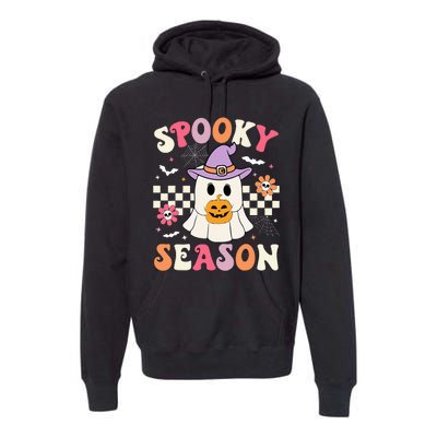 Spooky Season Retro Ghost Holding Pumpkin Halloween Premium Hoodie