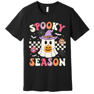 Spooky Season Retro Ghost Holding Pumpkin Halloween Premium T-Shirt