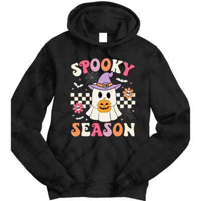 Spooky Season Retro Ghost Holding Pumpkin Halloween Tie Dye Hoodie