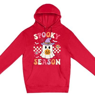 Spooky Season Retro Ghost Holding Pumpkin Halloween Premium Pullover Hoodie