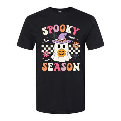 Spooky Season Retro Ghost Holding Pumpkin Halloween Softstyle CVC T-Shirt