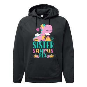 Sister Saurus Rex Dinosaur Dino Design Performance Fleece Hoodie