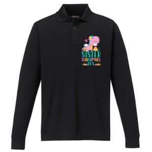 Sister Saurus Rex Dinosaur Dino Design Performance Long Sleeve Polo