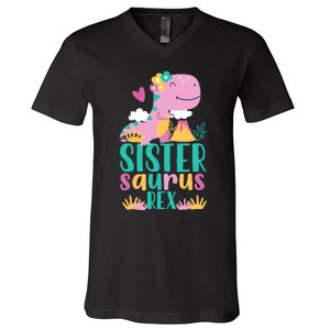 Sister Saurus Rex Dinosaur Dino Design V-Neck T-Shirt