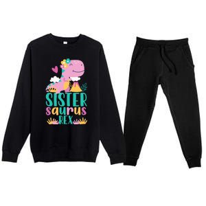 Sister Saurus Rex Dinosaur Dino Design Premium Crewneck Sweatsuit Set