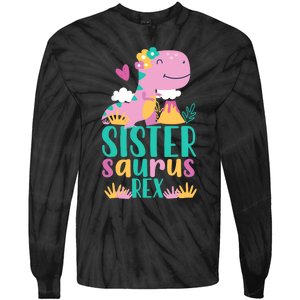 Sister Saurus Rex Dinosaur Dino Design Tie-Dye Long Sleeve Shirt