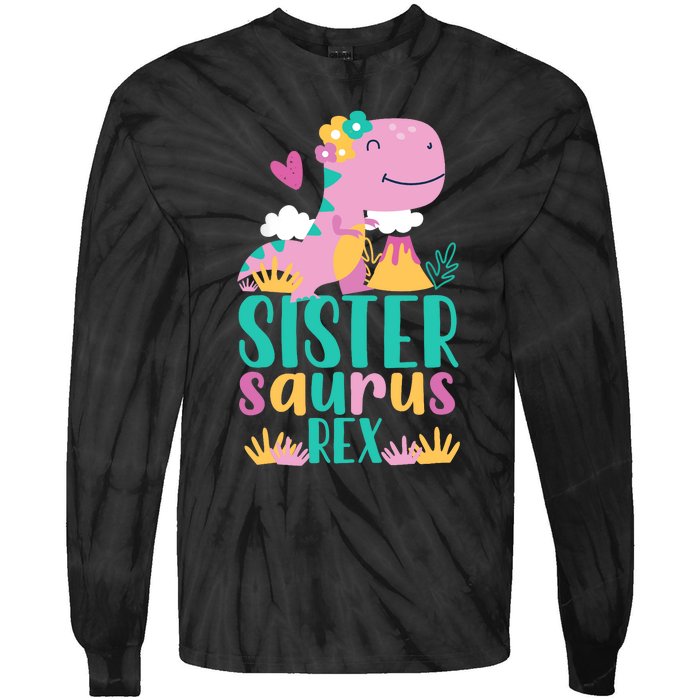 Sister Saurus Rex Dinosaur Dino Design Tie-Dye Long Sleeve Shirt