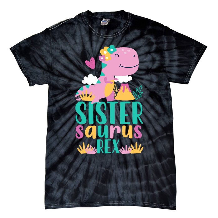 Sister Saurus Rex Dinosaur Dino Design Tie-Dye T-Shirt