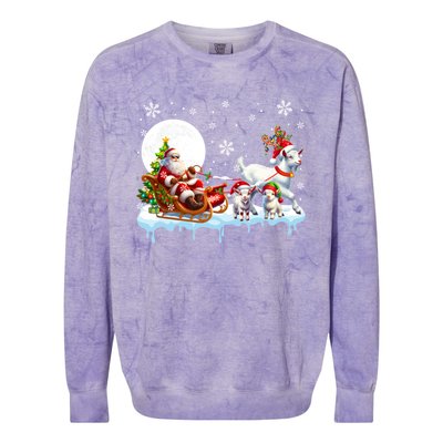 Santa Sleigh Reindeer Group Cute Goats Farmer Rancher Family Gift Colorblast Crewneck Sweatshirt