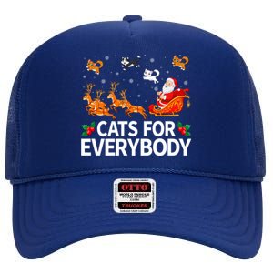 Santa Sleigh Reindeer Cats For Everybody Christmas Cool Gift High Crown Mesh Back Trucker Hat