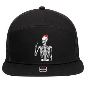 Santa Skeleton Rock Hand Christmas XMas Rocker Musician Gift 7 Panel Mesh Trucker Snapback Hat