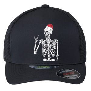 Santa Skeleton Rock Hand Christmas XMas Rocker Musician Gift Flexfit Unipanel Trucker Cap