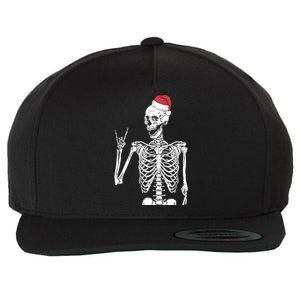 Santa Skeleton Rock Hand Christmas XMas Rocker Musician Gift Wool Snapback Cap