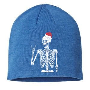 Santa Skeleton Rock Hand Christmas XMas Rocker Musician Gift Sustainable Beanie