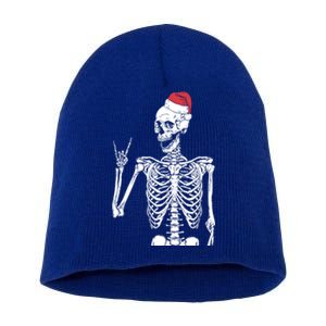 Santa Skeleton Rock Hand Christmas XMas Rocker Musician Gift Short Acrylic Beanie