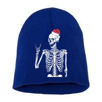 Santa Skeleton Rock Hand Christmas XMas Rocker Musician Gift Short Acrylic Beanie