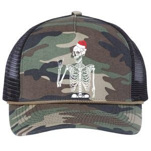 Santa Skeleton Rock Hand Christmas XMas Rocker Musician Gift Retro Rope Trucker Hat Cap