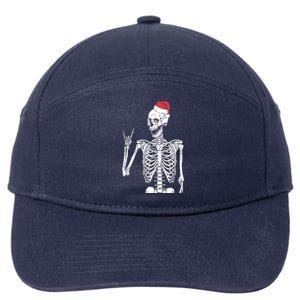 Santa Skeleton Rock Hand Christmas XMas Rocker Musician Gift 7-Panel Snapback Hat