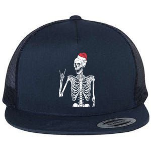 Santa Skeleton Rock Hand Christmas XMas Rocker Musician Gift Flat Bill Trucker Hat