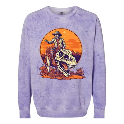 Scary Skeleton Riding Mummy T Rex Dinosaur Halloween Cool Gift Colorblast Crewneck Sweatshirt