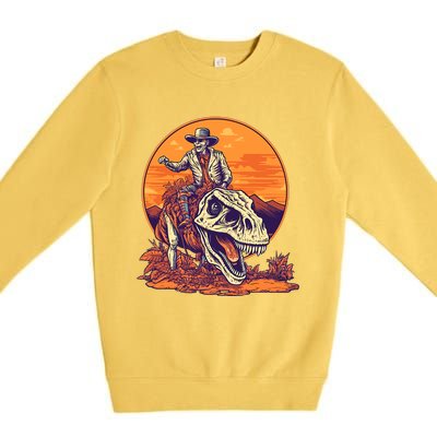 Scary Skeleton Riding Mummy T Rex Dinosaur Halloween Cool Gift Premium Crewneck Sweatshirt