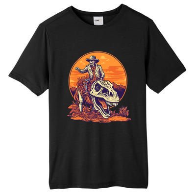 Scary Skeleton Riding Mummy T Rex Dinosaur Halloween Cool Gift Tall Fusion ChromaSoft Performance T-Shirt