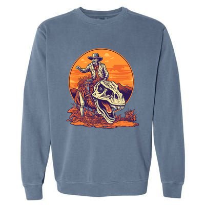 Scary Skeleton Riding Mummy T Rex Dinosaur Halloween Cool Gift Garment-Dyed Sweatshirt