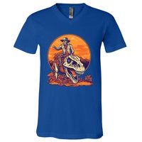 Scary Skeleton Riding Mummy T Rex Dinosaur Halloween Cool Gift V-Neck T-Shirt