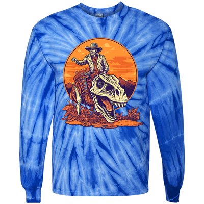 Scary Skeleton Riding Mummy T Rex Dinosaur Halloween Cool Gift Tie-Dye Long Sleeve Shirt