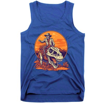 Scary Skeleton Riding Mummy T Rex Dinosaur Halloween Cool Gift Tank Top