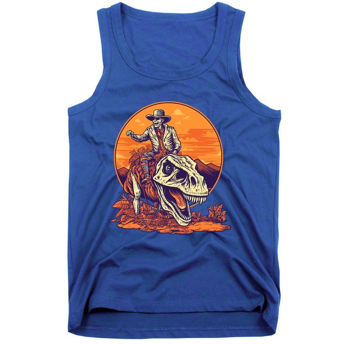 Scary Skeleton Riding Mummy T Rex Dinosaur Halloween Cool Gift Tank Top