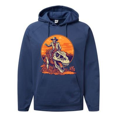 Scary Skeleton Riding Mummy T Rex Dinosaur Halloween Cool Gift Performance Fleece Hoodie