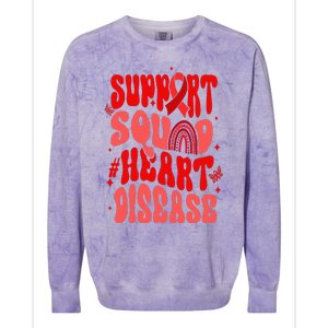 Support Squad Red Ribbon Groovy Heart Disease Awareness Colorblast Crewneck Sweatshirt