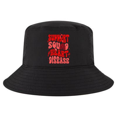 Support Squad Red Ribbon Groovy Heart Disease Awareness Cool Comfort Performance Bucket Hat