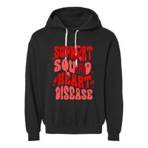 Support Squad Red Ribbon Groovy Heart Disease Awareness Garment-Dyed Fleece Hoodie