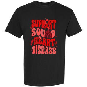 Support Squad Red Ribbon Groovy Heart Disease Awareness Garment-Dyed Heavyweight T-Shirt