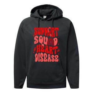 Support Squad Red Ribbon Groovy Heart Disease Awareness Performance Fleece Hoodie