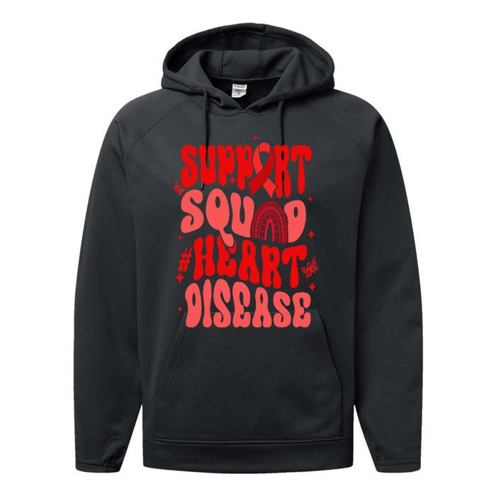 Support Squad Red Ribbon Groovy Heart Disease Awareness Performance Fleece Hoodie