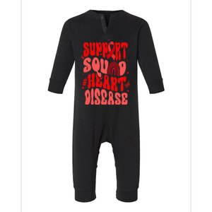 Support Squad Red Ribbon Groovy Heart Disease Awareness Infant Fleece One Piece