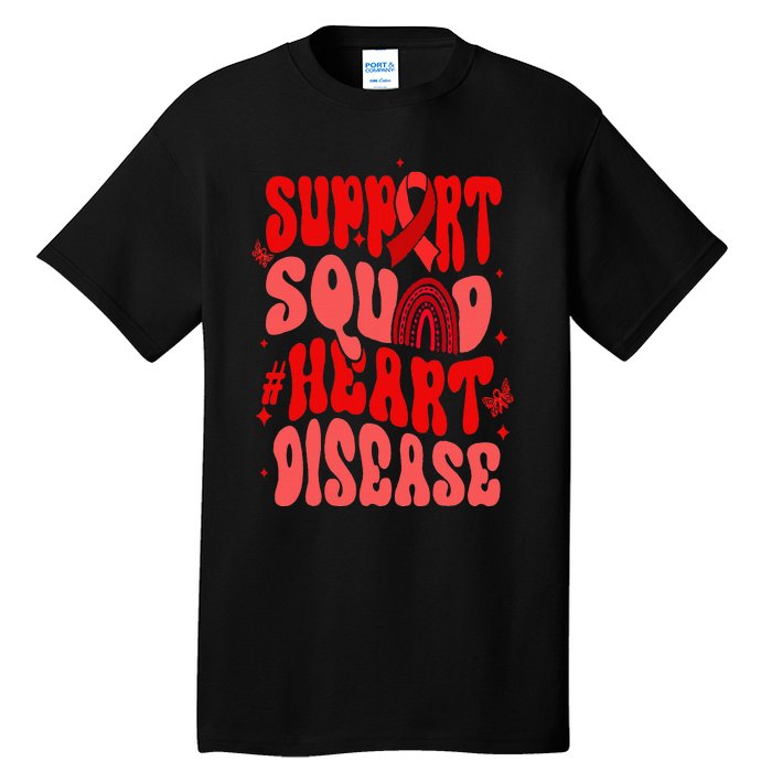 Support Squad Red Ribbon Groovy Heart Disease Awareness Tall T-Shirt