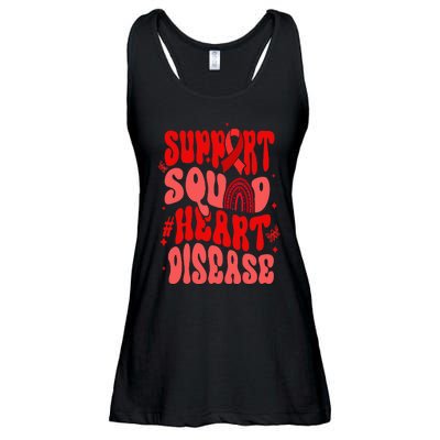 Support Squad Red Ribbon Groovy Heart Disease Awareness Ladies Essential Flowy Tank