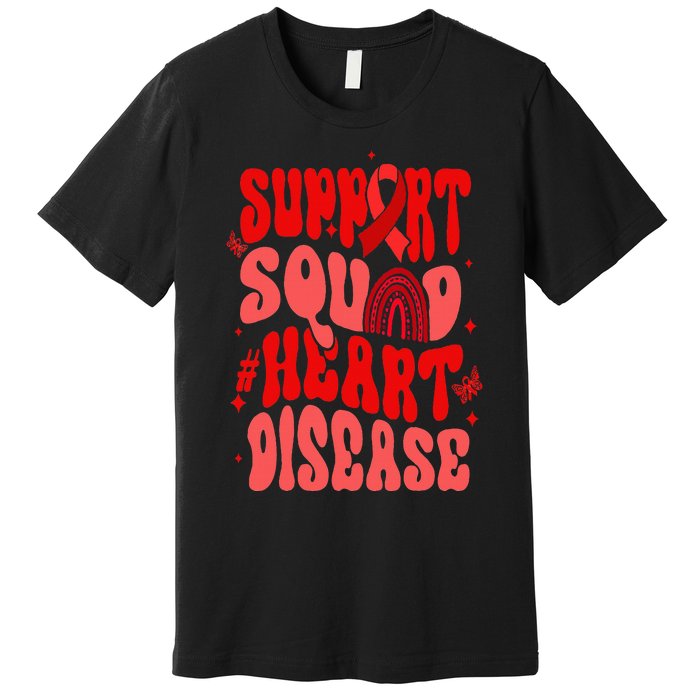 Support Squad Red Ribbon Groovy Heart Disease Awareness Premium T-Shirt