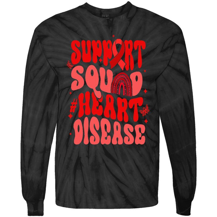 Support Squad Red Ribbon Groovy Heart Disease Awareness Tie-Dye Long Sleeve Shirt